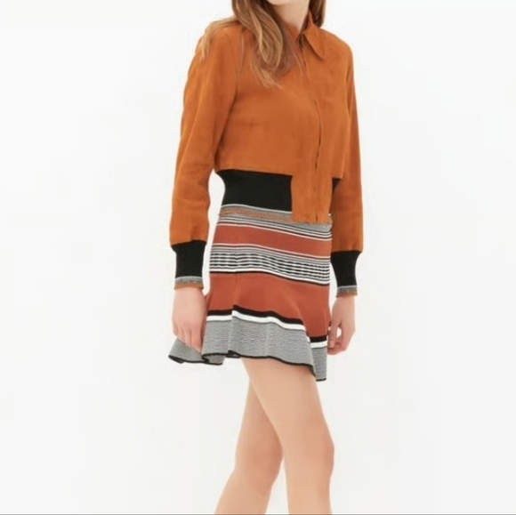Sandro/ Orange and Black Mini Fit and Flare Skirt/ Ribbed/ Size US 2 - Picture 1 of 10